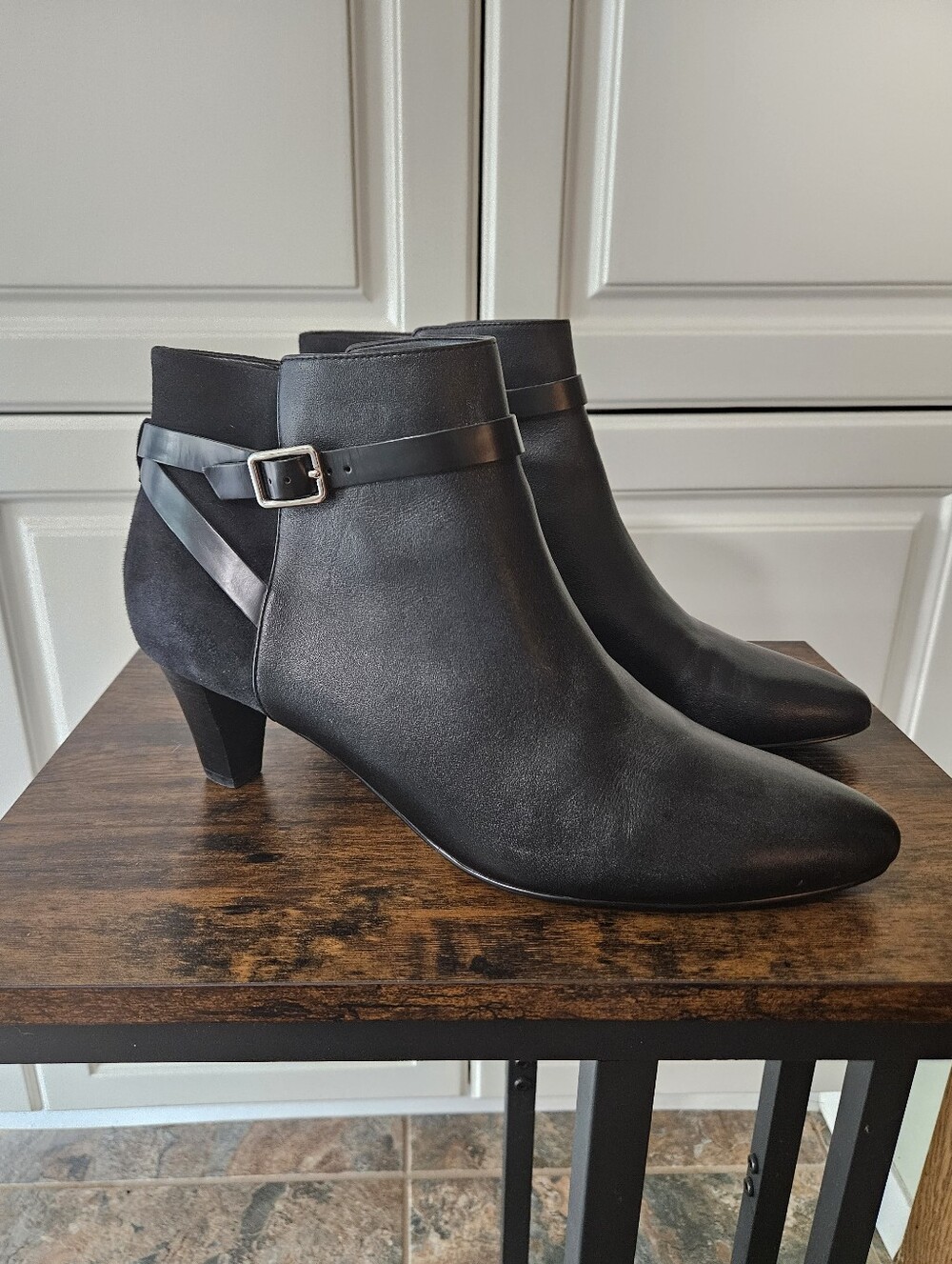 Cole Haan Black Leather Pointed Toe Ankle Boots Minimalist Smart Casual Office